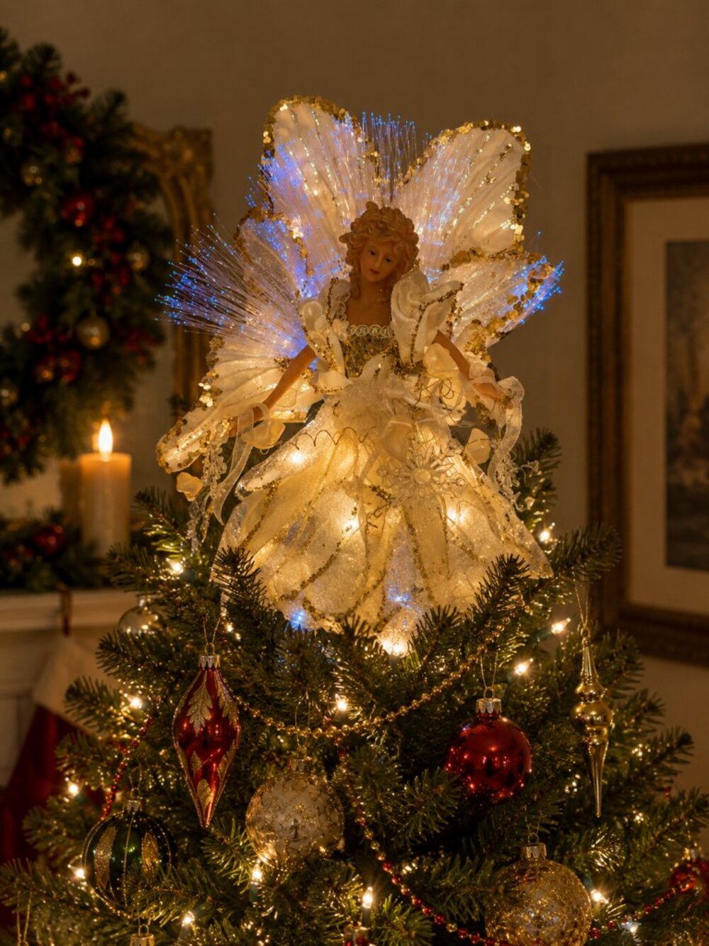 Vintage 2008 Avon Fiber Optic Angel Christmas Tree Topper 13” NIB
